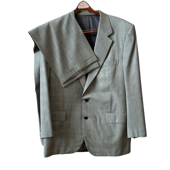 Sulka Other - SULKA MENS SUIT 100% WOOL GLEN PLAID TAN BLACK 2-BUTTON SINGLE BREASTED US 38L